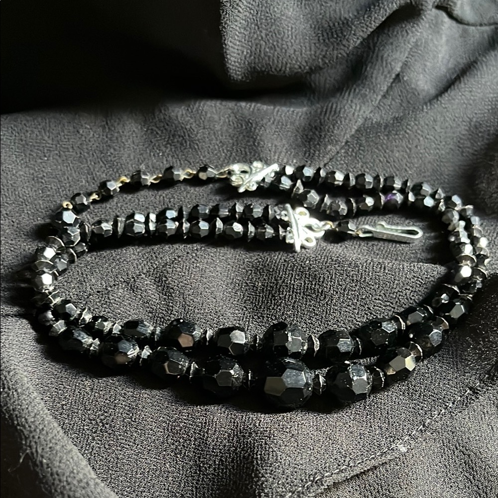 Vintage Germany Faceted Glass Black Double Strand Necklace